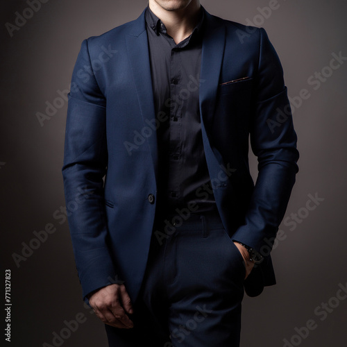 Suit. portrait of a businessman part, wool suit with dark shirt