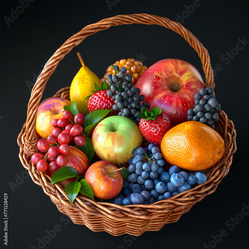 3d rendered photos of Photo of an fresh fruits in basket background resolution photography extremely detailed soft studio lighting made with generative AI