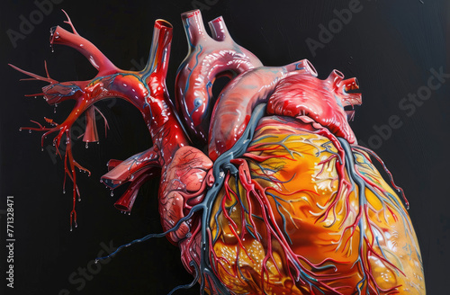 Anatomical Precision Capture a detailed and precise image of a model or illustration of the human heart, showcasing its anatomy and structure , vivid colors
