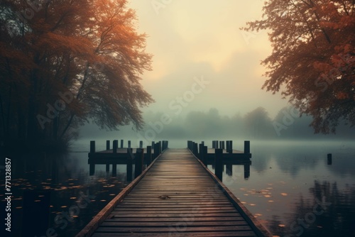 Foggy October evening at a lake