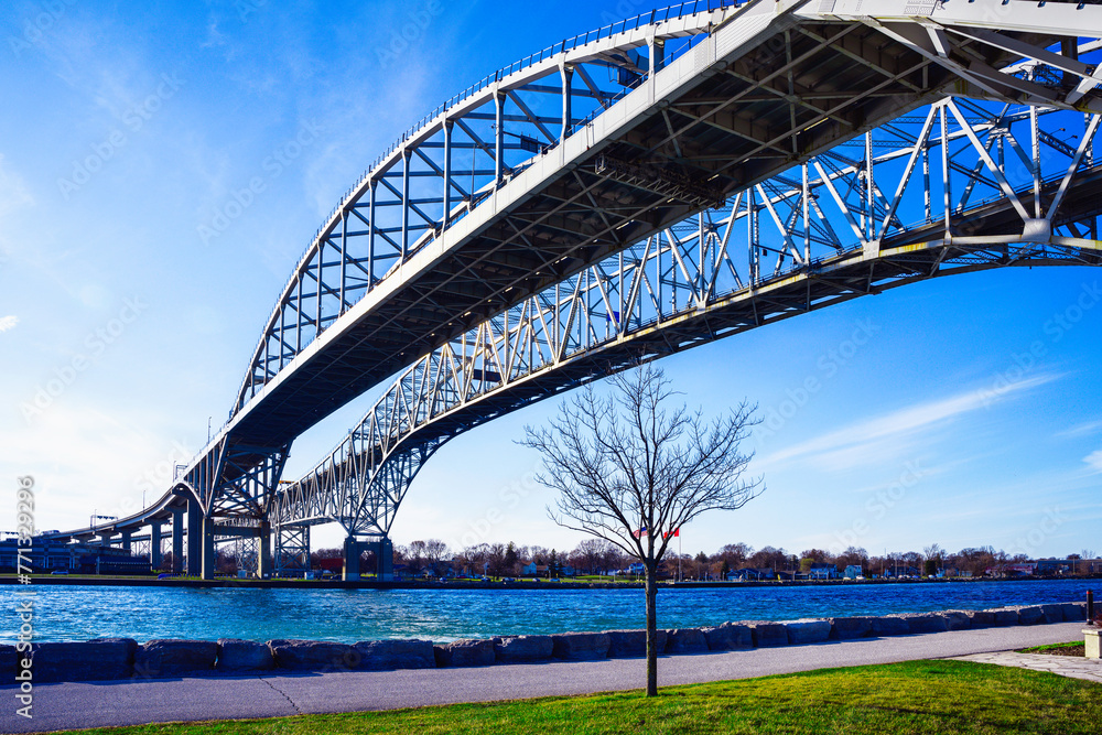Fototapeta premium The Blue Water Bridge, a twin-span international bridge over the St. Clair River, connecting Port Huron, Michigan, United States, and Point Edward, Ontario, Canada