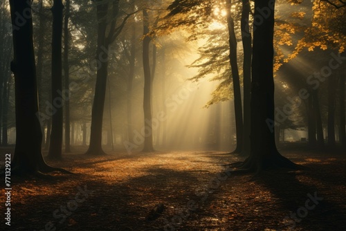 Foggy October morning in the forest