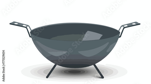 A wok pan used for cooking food flat vector