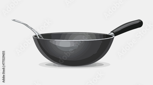 A wok pan used for cooking food flat vector