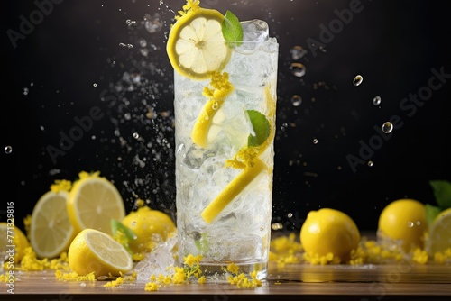 A glass filled with tangy lemonade and slices of fresh lemon, capturing the essence of a cool and revitalizing citrus drink. Generative AI