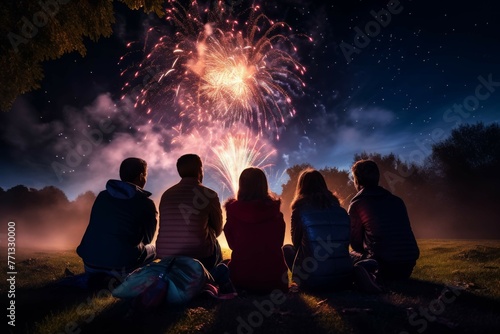 Friends gathered around a bonfire on Guy Fawkes Night