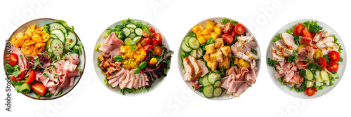 Set of a Chef's Salad with Turkey and Ham is in the top view on a transparent background