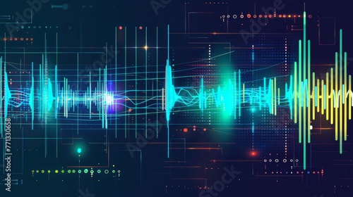 This vibrant abstract portrays a spectrum analyzer with colorful audio waveforms dancing across a digital canvas, suggesting the dynamic spectrum of sound.