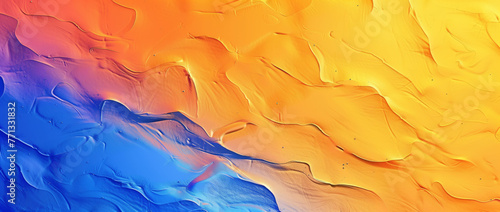 Warmth and Wave Abstract. Fluid waves of blue and orange meld in this abstract painting, capturing the interplay of cool waters and the heat of the sun