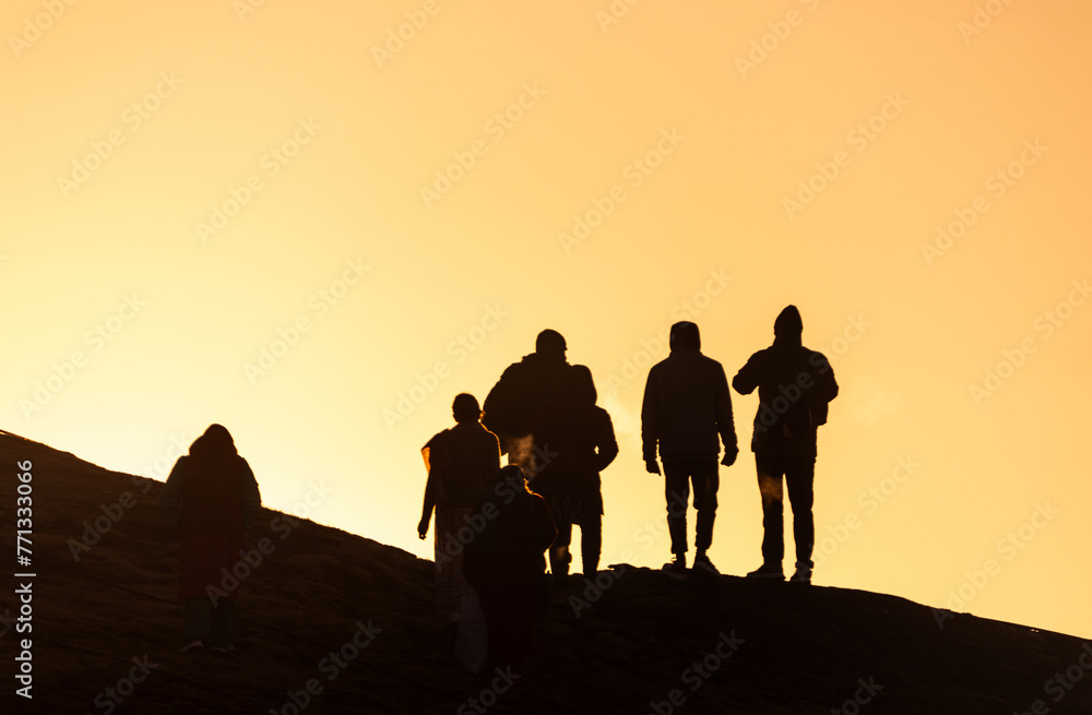 Fototapeta premium People walk on the mountain morning