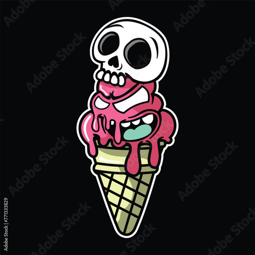 Skull Ice Cream Mascot illustration For T Shirt