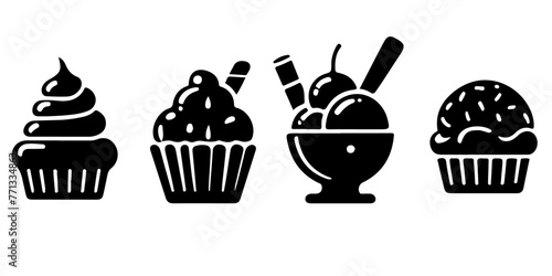 black drawing ice cream icon silhouette set summer concept vector illustration on white background