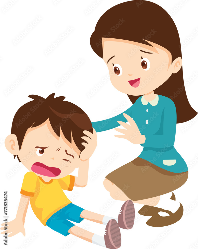 Comforting sad children with parent or teacher Comforting sad children with parent or teacher