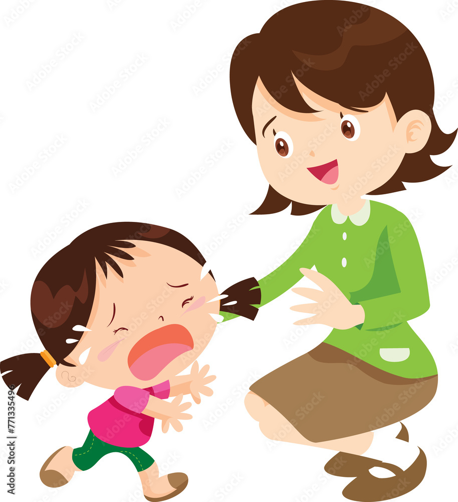 Comforting sad children with parent or teacher Comforting sad children with parent or teacher