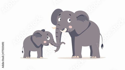 Cartoon Mother and baby elephant flat vector 