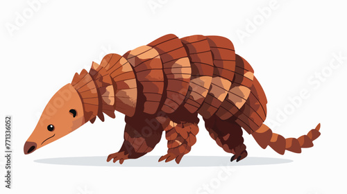 Cartoon pangolin isolated on white background flat vector