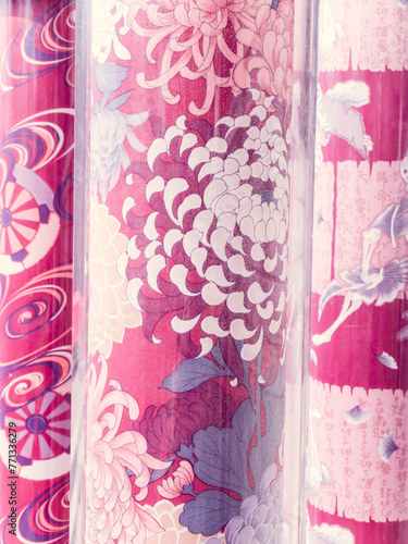 Patterned fabrics in Arashiyama Station, Kyoto, Japan photo