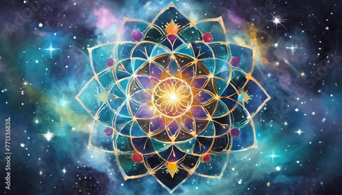 Universe, cosmos. Meditation background, chakras, prana, the mind of God and spirituality. Generative AI