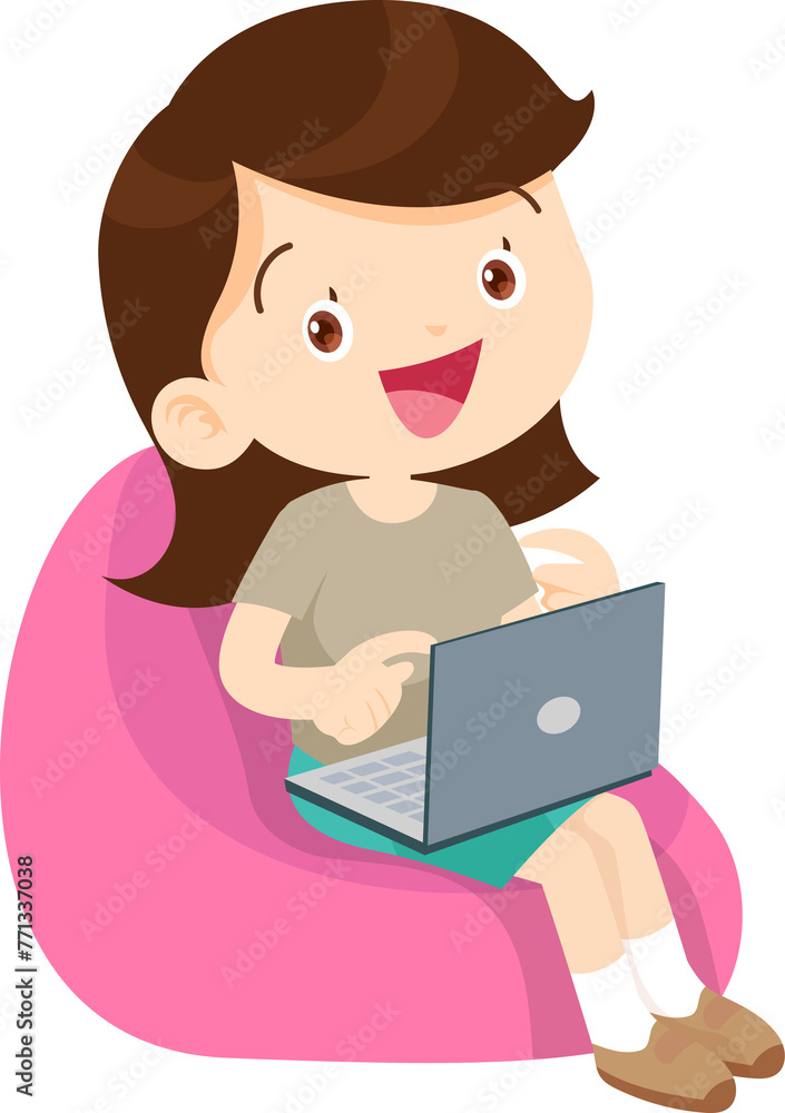 child use digital device sitting on beanbag child use digital device sitting on beanbag