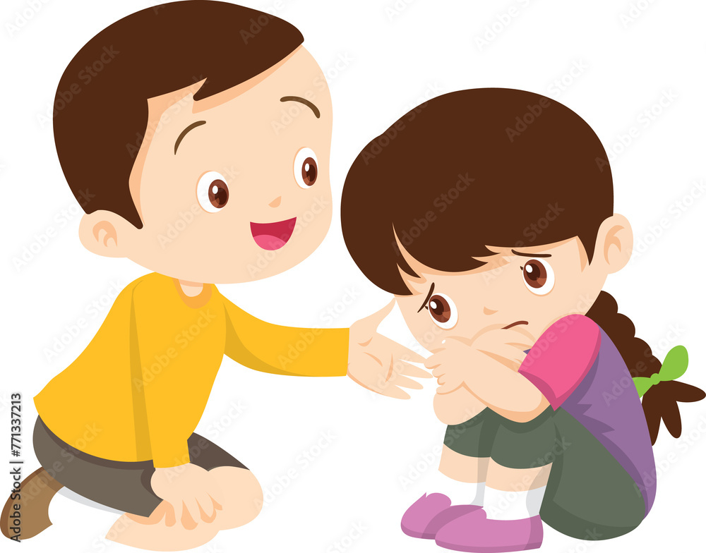 Comforting sad children with friend Comforting sad children with friend