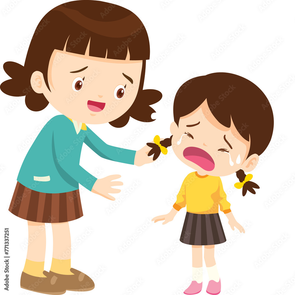 Comforting sad children with friend Comforting sad children with friend