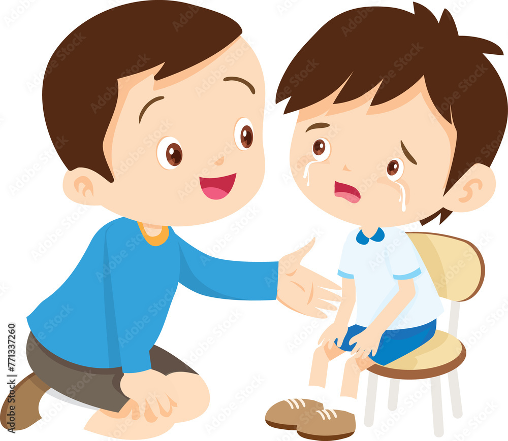 Comforting sad children with friend Comforting sad children with friend