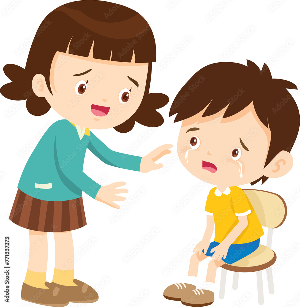Comforting sad children with friend Comforting sad children with friend