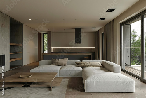 Modern Boho Taupe Gray Minimalist style house interior and living room Emotional Architecture.