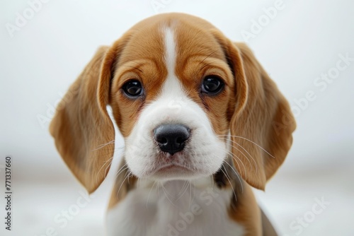 Discovering the World: Adorable Purebred Beagle Puppy Learning in White and Brown Surroundings © Serhii