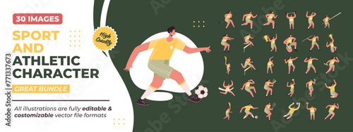 Sport and Athletic Character Illustration. Collection scenes of athlete activity. Vector Illustration