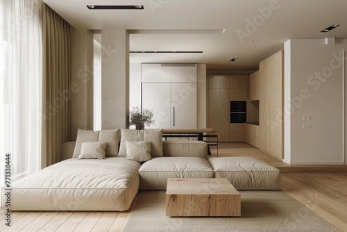 Modern French Beige Minimalist style house interior and living room Natural Materials.