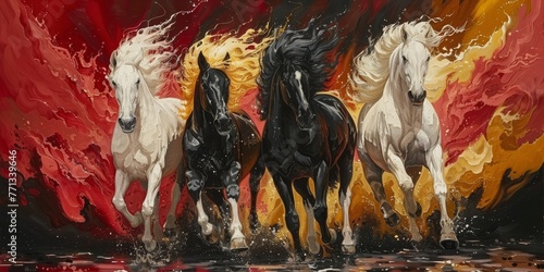 The four horses of the Apocalypse white red black and yellow Bible Revelation, Generative AI