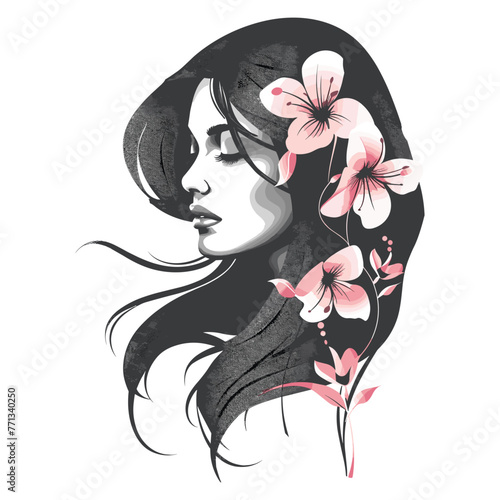 Spring, logo, and vector illustration foreshadow a beautiful and calm girl, though extended.