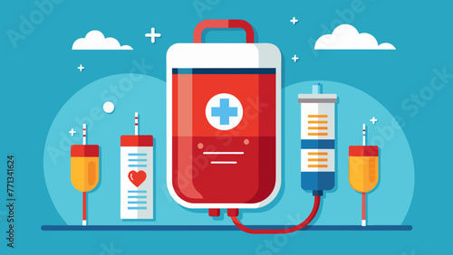 Blood bag with a red heart symbol, indicating love and the importance of blood donation. World blood donor day - June 14. Space for text.