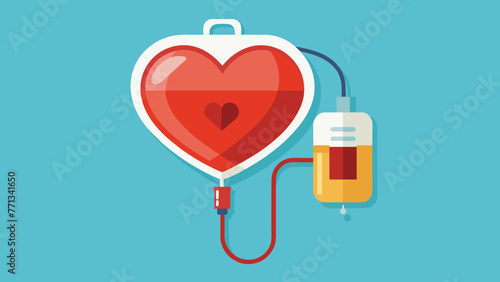 Blood bag with a red heart symbol, indicating love and the importance of blood donation. World blood donor day - June 14. Space for text.