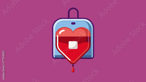 Blood bag with a red heart symbol, indicating love and the importance of blood donation. World blood donor day - June 14. Space for text.