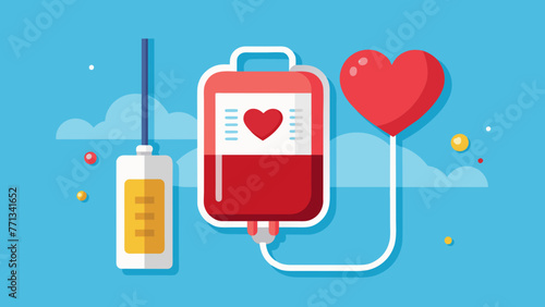 Blood bag with a red heart symbol, indicating love and the importance of blood donation. World blood donor day - June 14. Space for text.