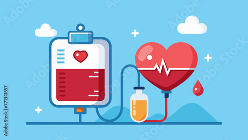 Blood bag with a red heart symbol, indicating love and the importance of blood donation. World blood donor day - June 14. Space for text.