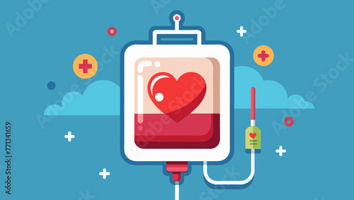 Blood bag with a red heart symbol, indicating love and the importance of blood donation. World blood donor day - June 14. Space for text.