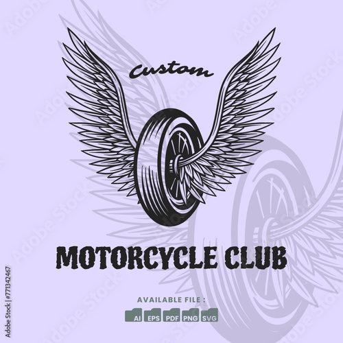 Winged  wheel in vintage style emblem, badge, Illustration