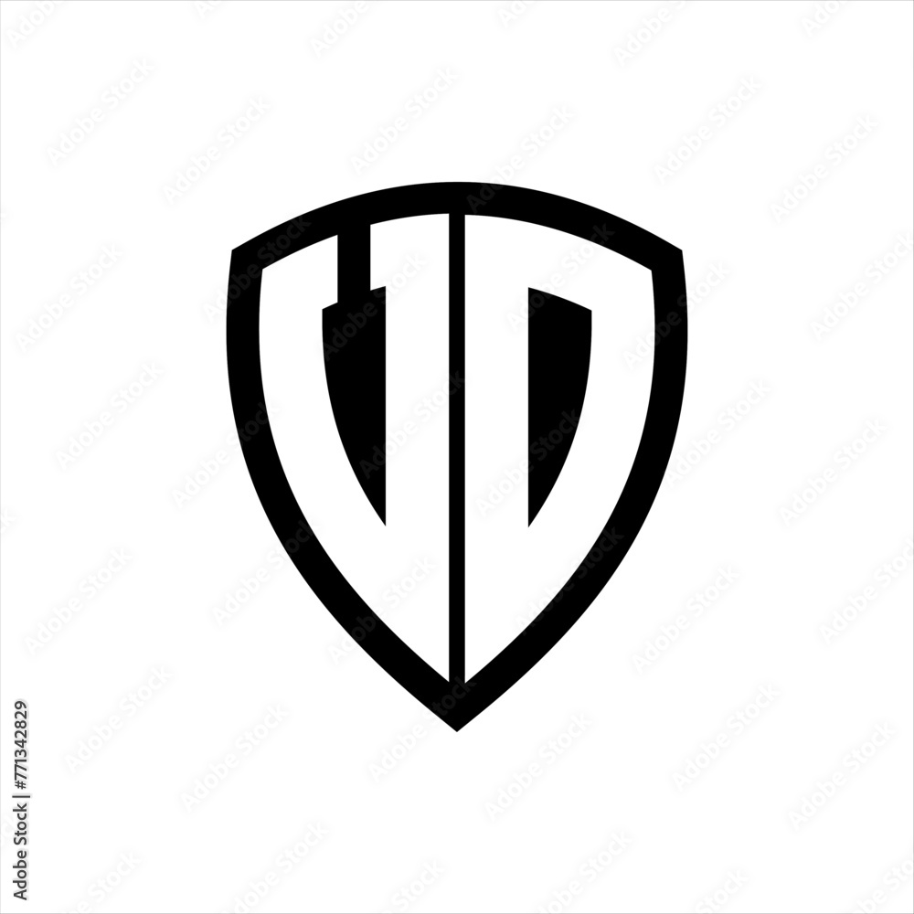 VD monogram logo with bold letters shield shape with black and white color design VD monogram logo with bold letters shield shape with black and white color design