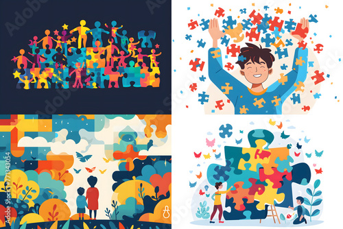 World autism awareness day, Images of children with autism holding their energy standing and looking at the colorful wall exploded in abundance