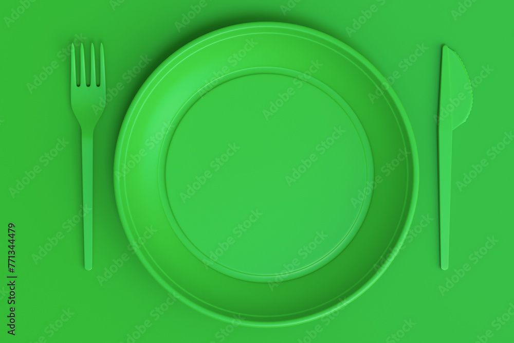Set of disposable utensils like plate, folk, spoon,knife, cup and pepper mill Set of disposable utensils like plate, folk, spoon,knife, cup and pepper mill