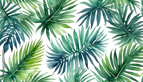 Watercolor Tropical Seamless pattern. Modern summer jungle motif. Palm leaf endless repeat. Botanical exotic plants leaves. Painted background for textile, surface, fashion, swimwear, fabric design. © Awais05