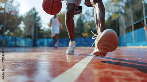 Basketball player dribbling the ball on the basketball court © Ruslan