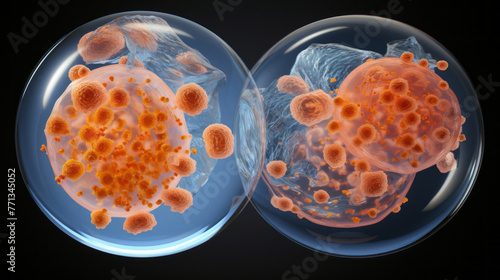 Human keratinocytes in royalty-free images, their realistic depictions of everyday life and dramatic lighting apparent in light navy and orange. photo