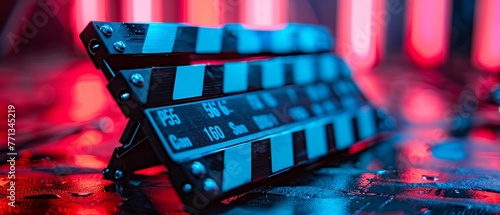 Clapperboard in action, macro, crisp details for a dynamic filmmaking wallpaper , vibrant photo