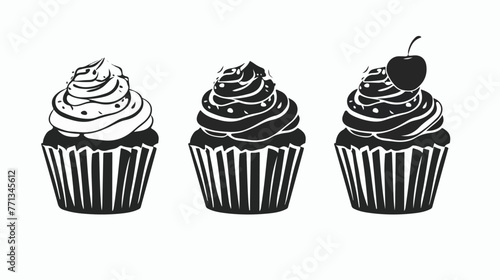 Cupcake delicious desert in black and white colors