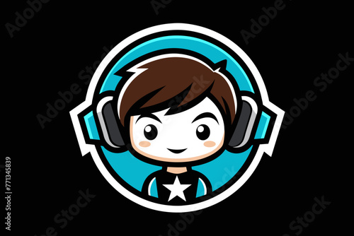 Gaming logo, a gamer cute boy in the middle with headphones.