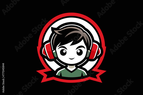 Gaming logo, a gamer cute boy in the middle with headphones.